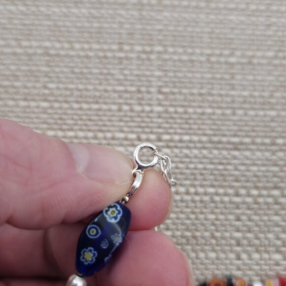 18 Inch Sterling Silver Colorful Glass Unique Necklace B365 - Picture 4 of 6